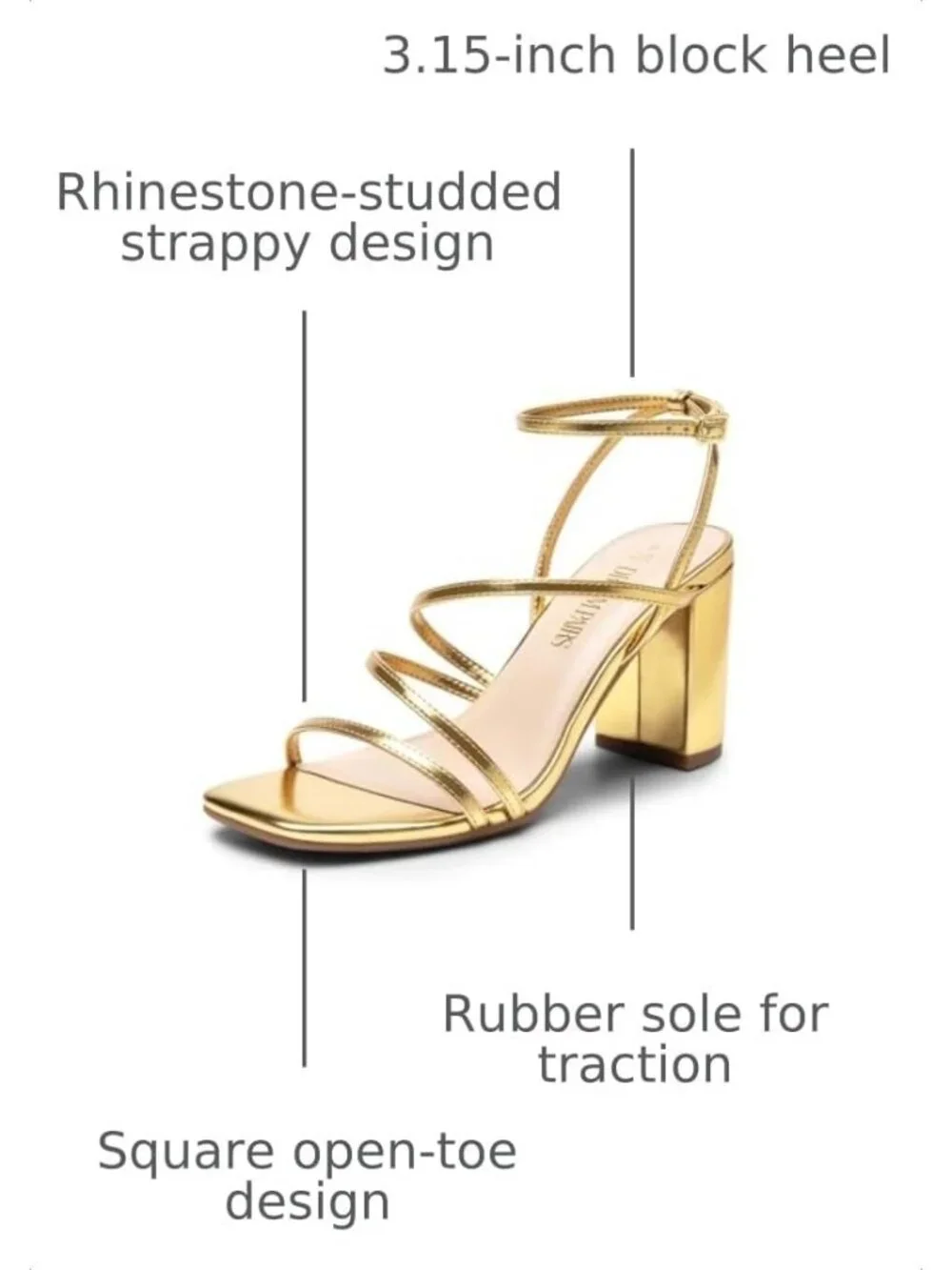 Dream Pairs Women's Gold Pu Open Toe Sleek Straps Chunky Block Heel Sandals